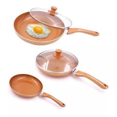 Imagem de Conjunto com 3 Frigideiras Antiaderentes Panela Cerâmica 5 Peças - KIT