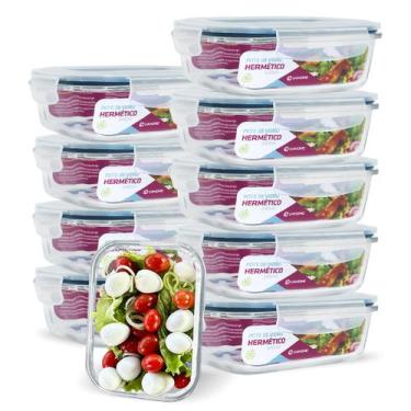 Imagem de KIT 10 Potes de Vidro Retangular com Tampa Hermética 640ml - U4HOME, A
