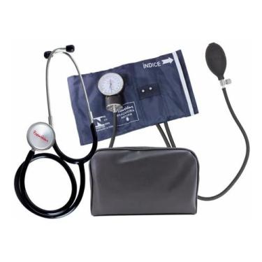 Imagem de Kit Esfigmomanômetro Aparelho Pressão Botão + Estetoscopio - Premium