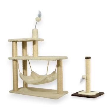 Imagem de Arranhador Para Gatos 3 Plataformas Rede E Brinquedos Poste P Torre Si