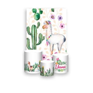 Imagem de Painel De Festa Vertical 1,50 x 2,20 + Trio De Capas Cilindro - Lhama 