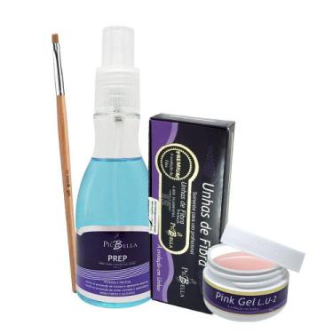 Imagem de Kit Unha De Fibra Pink Gel Lu2 Fibra  Pincel Piubella