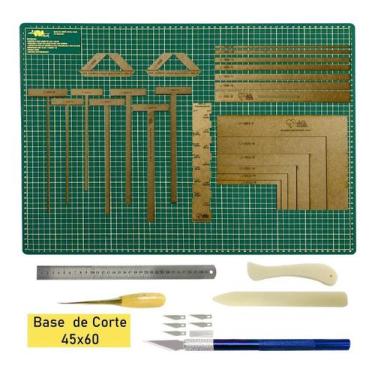 Imagem de Base De Corte Placa de Mesa 60x45 Kit de Reguas Para Encadernação Fio 