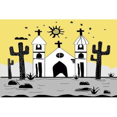 Imagem de Painel de Lona Cordel Igreja Sertão - Fabrika de Festa, 100x070cm
