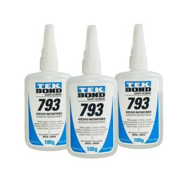 Imagem de Kit 3 Cola Adesivo Instantaneo Tek Bond 793 100g - Multiuso Borracha E