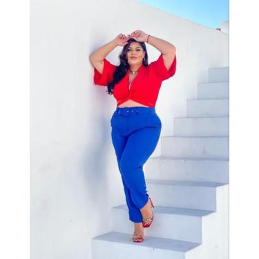 Imagem de Calça Alfaiataria Lavínia Feminina Plus Size Com Cinto Moda Elegante, 