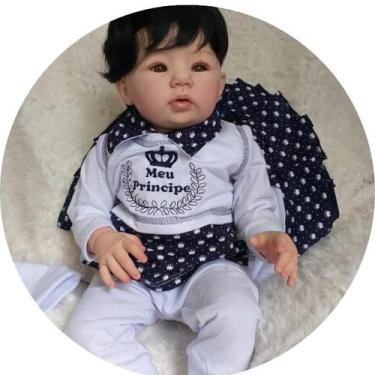 Imagem de Bebe Reborn Realista Menino Pano + Enxoval Completo - Mundo Azul e Ros