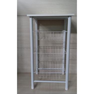 Imagem de Fruteira De Cozinha De Chão Jadinha Em Aço E Mdf 3 Cestos Branco e Jad