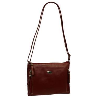 Imagem de Bolsa Feminina Couro Transversal Bls294 4 Ziperes - Doras Bolsas, Verm