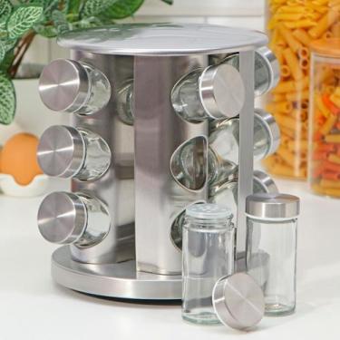 Imagem de Conjunto Porta Temperos Vidro Giratório Com Tampa Inox Completo - HIGA