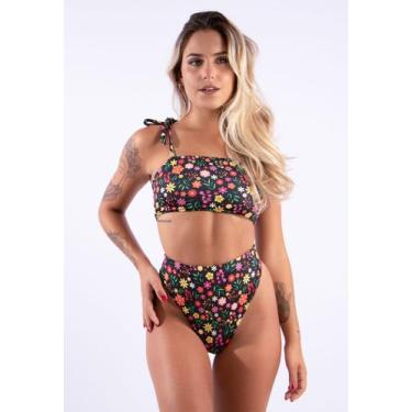 Imagem de Biquíni Diluxo Top Faixa Calcinha Hot Pant Estampado, Floral, GG