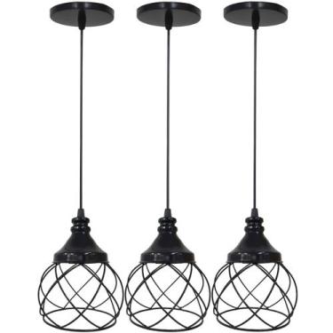 Imagem de 3 Pendentes Aramado Esfera Balonê Lustre Luminária Teto Regulável Sala