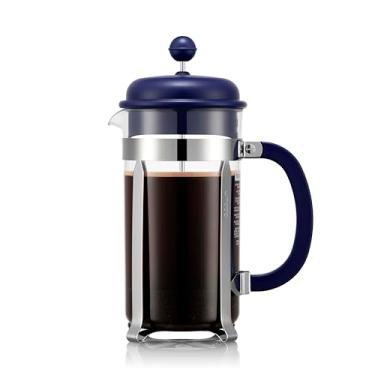 Imagem de Bodum Cafeteira francesa Caffettiera de 970 ml com filtro de aço inoxidável reutilizável, garrafa de plástico sem BPA, azul meia-noite