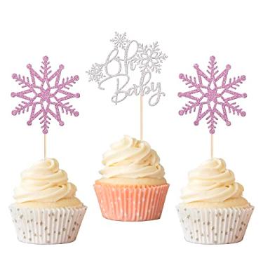 Imagem de Rsstarxi 24 Pack Snowflake Oh Baby Cupcake Toppers Purple and Silver Glitter Winter Frozen Them Oh Baby Snowflake Cupcake Picks for Baby Shower Kids Birthday Christmas Party Cake Decorations Supplies