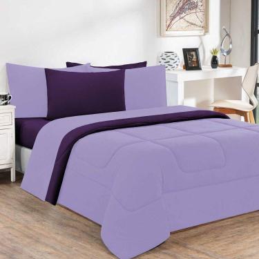 Imagem de Kit Edredom + Jogo De Lençol 100% Algodão Gran Moratta 5 Peças Solteiro Lilás-roxo