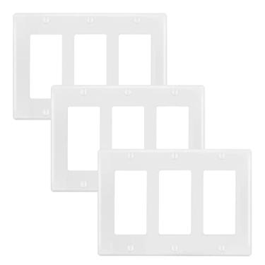Imagem de MLLIZH Placa de parede para tomada de interruptor, 3 gangs, decora, placa frontal elétrica para interruptores de luz, interruptor inteligente, reguladores, GFCI, receptáculo, tomada USB, branco