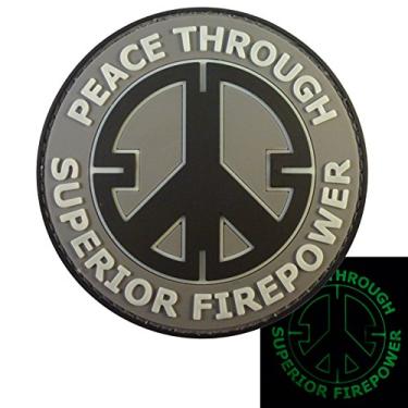 Imagem de LEGEEON Patch de PVC Peace Through Superior Firepower Crosshair (GITD escuro brilhante, subjugado)