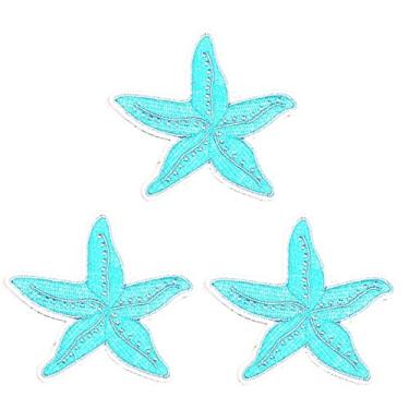 Imagem de Umama Conjunto de 3 lindas estrelas do mar azuis nadando oceano desenho animado bordado com adesivo de estrela do mar acessório de tecido artesanal jaqueta polo camiseta chapéu bolsa roupas