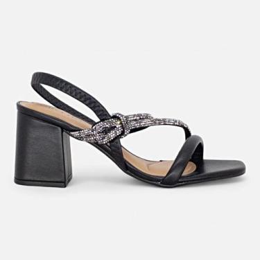 Imagem de Sandalia Beira Rio Conforto Salto Grosso Feminina Strass, Preto, 38