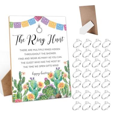Imagem de Jogos de chá de panela com anéis, placa de madeira The Ring Hunt Game e 30 mini anéis de plástico, festa de noivado e chá de casamento mexicano, lembrancinhas de decoração de despedida de solteira