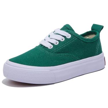 Imagem de OPOEE Sapatos esportivos de cano baixo para meninos e meninas, com cadarços, calçados infantis confortáveis e leves para skate, Verde escuro, 11.5 Wide Little Kid