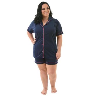 Imagem de Pijama Feminino Americano Plus Size  - Prikéta Pijamas, Azul marinho, 