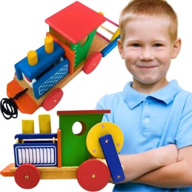 Imagem de Trenzinho de Puxar Brinquedo Educativo e Pedagógico em MDF
