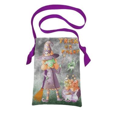 Imagem de Bolsa sacola em tecido coleta de doces halloween - bruxinha - CASINHA 