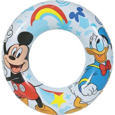 Imagem de Boia Infantil Circular de Cintura Inflável 56cm Minnie Mickey Piscina 