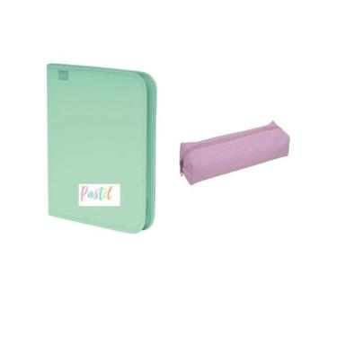 Imagem de Kit Fichário Universitário Fem + Estojo Teen Perolizado Rosa - ACP