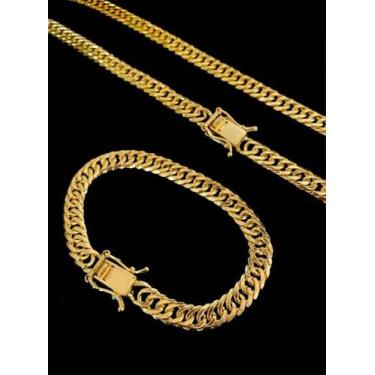 Imagem de Corrente + pulseira lacraia 10mm fecho duplo banhados a ouro - ToJoia1