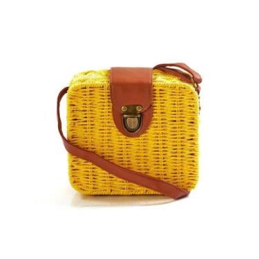 Imagem de Bolsa de Palha Sintética Quadrada Feminina Moda Praia Atacado - Kingle