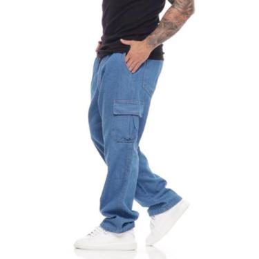 Imagem de Calça Cargo Balão Jeans Moda Masculino Larga Streetwear - Mitchelgutto
