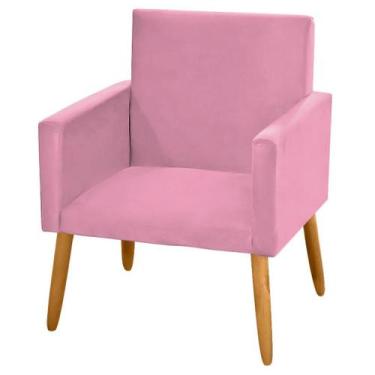 Imagem de Poltrona Nina para Atendimento Pés Madeira Suede Rosa - JBF Poltronas
