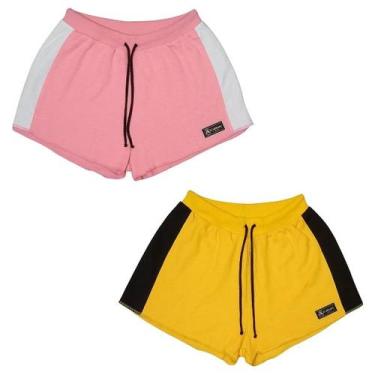 Imagem de Kit 2 Shorts Moletom Feminino Esportivo Sem Bolso Básico Treino Academ