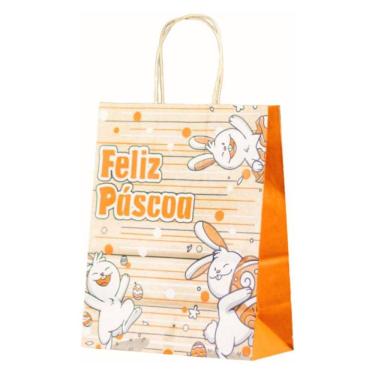 Imagem de Kit 10 Sacola Kraft Para Ovos De Páscoa Bunny M 20X15X25Cm