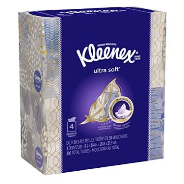 Imagem de Kleenex Lenços faciais ultramacios, caixa de cubo, 50 lenços por caixa de cubo, 4 pacotes