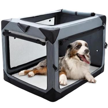 Imagem de Pettycare Gaiola dobrável de 91,44 cm para cães grandes, canil macio dobrável de 4 portas com janelas de malha à prova de mastigação, gaiola para cães de viagem interna e externa, caixa macia para cães