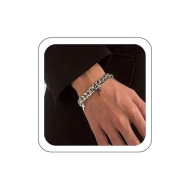 Imagem de Zeshimb Pulseira punk cubana de elos cruzados, pulseira de corrente cubana grossa, pingentes de cruz, pulseira de aço inoxidável, crucifixo religioso, joia para mulheres e homens, One Size, Metal, Sem
