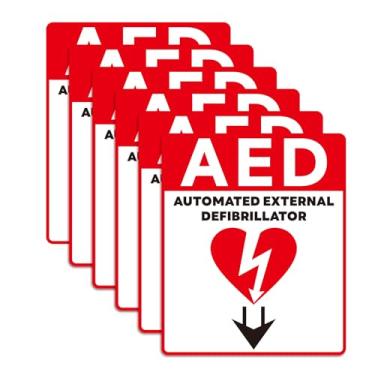 Imagem de 6 adesivos AED, placas de vinil de 15 x 12,7 cm, desfibrilador externo automatizado, adesivos vermelhos e brancos, à prova d'água, autoadesivo, para parede interna e externa, vidro, hospital, metrô