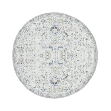 Imagem de jinchan Tapete Redondo 4 Pés Tapete Lavável Tapete de Área Tapete Vintage Tapete Interno Fino Tapete Retrô Tapete de Destaque Tapete Desgastado Tapete Floral Azul Círculo Tapete 4 (4' Redondo)