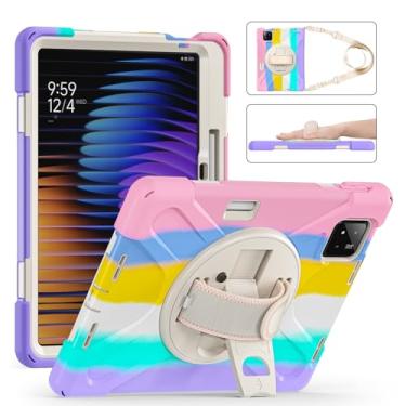 Imagem de GooodiDEAR Capa para Xiaomi Mi Pad 7/7 Pro, capa à prova de choque com suporte giratório 360, alça de mão, alça de ombro, suporte de lápis, capa protetora para tablet, rosa deslumbrante