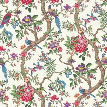 Imagem de VEELIKE Papel de parede vintage de pássaro, papel de parede floral rosa, adesivo para quarto, casa de fazenda, banheiro, 40 x 900 cm, mural de papel de contato floral autoadesivo