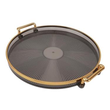 Imagem de Bandeja Redonda Elegante Com Alça Dourada Bandeja de Armazenamento Resistente para Frutas, Lanches, Sobremesas, Fácil de Limpar, Material PS, Plástico Decorativo, Festa, Mesa de