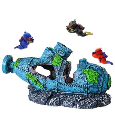 Imagem de Decoração de aquário flutuante para mergulhadores e naufrágios, 3 peças com enfeite de aquário flutuante com modelo de resina para peixes (submarino)