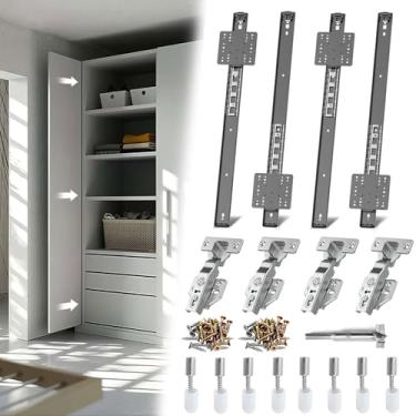 Imagem de Lipshome Corrediças de Porta de Bolso, Ferragens de Corrediça de Porta Pivotante Embutidas, Kit de Ferragens de Porta de Bolso de Armário Adequado para Porta Embutida, Porta de Armário (20", Peças, 4)
