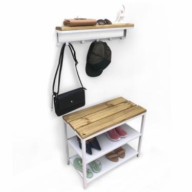 Imagem de Kit Sapateira e Cabideiro Strassis Design SD-5003-60 Metal e Madeira C