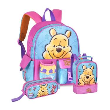Imagem de Kit Mochila De Costas Ursinho Pooh Lancheira e Estojo Duplo