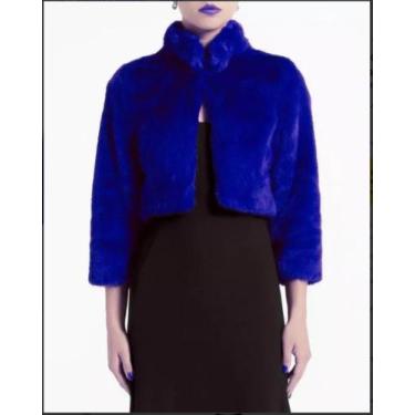 Imagem de Casaco de pele pelo cropped curto manga - V3lClothing, Azul royal, M