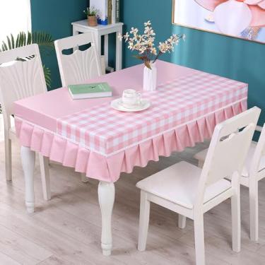 Imagem de Toalha de mesa à prova d'água e à prova de óleo, protetor de mesa de centro de estudante com saia, capas de mesa simples e modernas para acampamento, jantar e ambientes internos - rosa | 90 x 140 cm